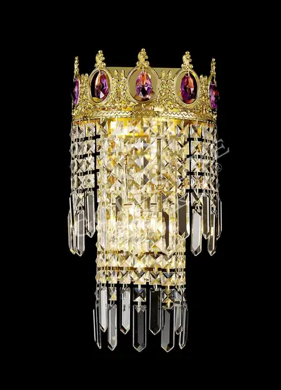 Đèn tường cổ điển đồng màu vàng 24K, 2 bóng (tím violet)