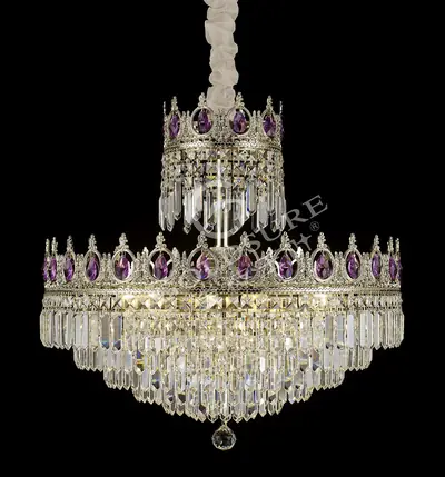 Đèn chùm cổ điển đồng màu mạ vàng, Ø60 cm (tím violet)