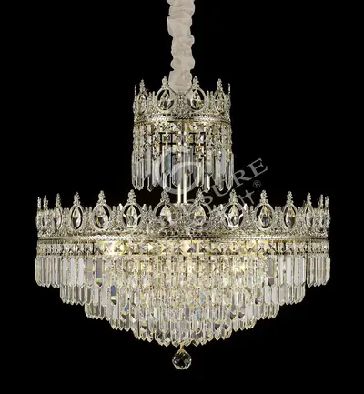 Đèn chùm cổ điển đồng màu mạ vàng, Ø60 cm (pha lê trong)