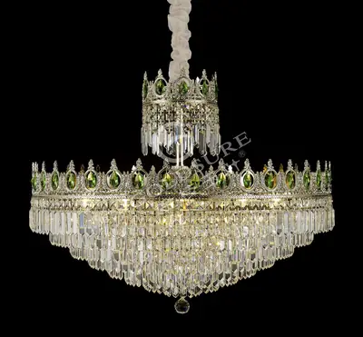 Đèn chùm cổ điển đồng màu mạ vàng, Ø80 cm (xanh ô liu)