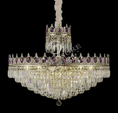 Đèn chùm cổ điển đồng màu mạ vàng, Ø80 cm (tím violet)