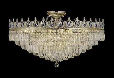 Đèn ốp trần cổ điển đồng màu mạ vàng, Ø80 cm (xanh thiên thanh)