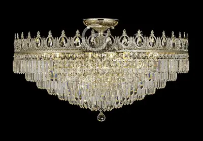 Đèn ốp trần cổ điển đồng màu mạ vàng, Ø80 cm (pha lê trong)
