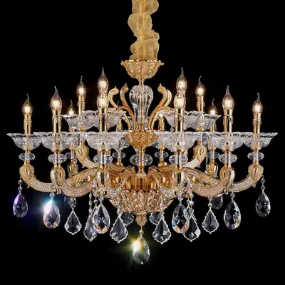 Đèn chùm cổ điển đồng màu vàng 24K, 15 bóng, Ø100 cm