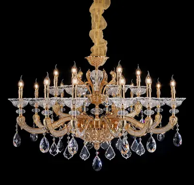Đèn chùm cổ điển đồng màu vàng 24K, 18 bóng, Ø115 cm