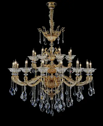 Đèn chùm cổ điển đồng màu vàng 24K, 24 bóng, Ø150 cm