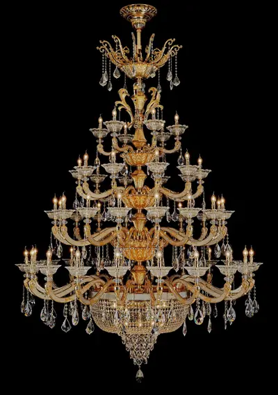 Đèn chùm cổ điển đồng màu vàng 24K, 52 bóng, Ø200 cm