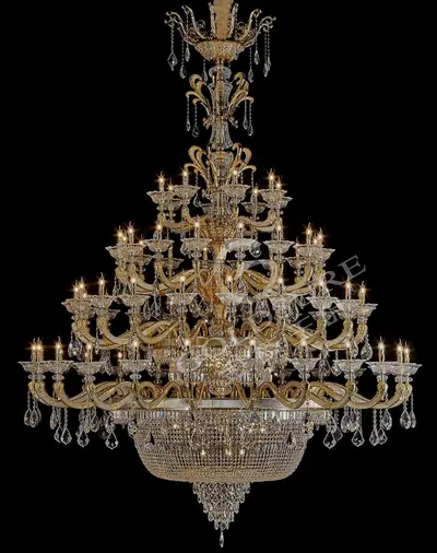 Đèn chùm cổ điển đồng màu vàng 24K, 66 bóng, Ø250 cm