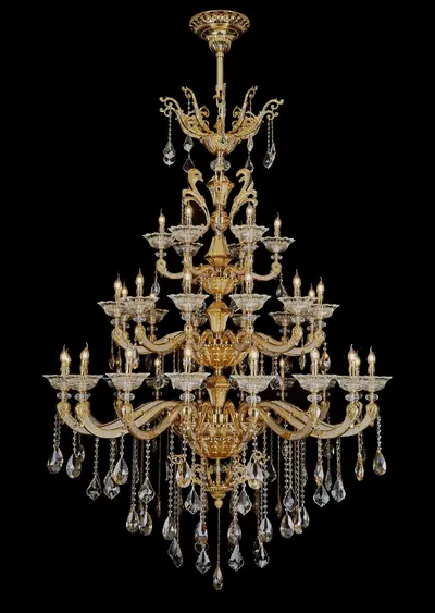 Đèn chùm cổ điển đồng màu vàng 24K, 36 bóng, Ø165 cm
