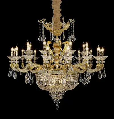 Đèn chùm cổ điển đồng màu vàng 24K, 24 bóng, Ø140 cm