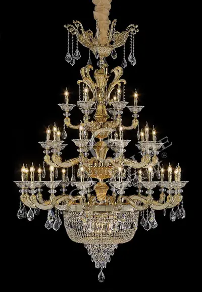 Đèn chùm cổ điển đồng màu vàng 24K, 32 bóng, Ø140 cm
