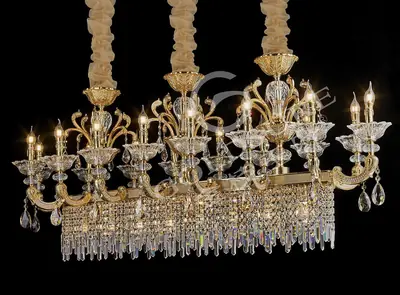 Đèn chùm cổ điển đồng màu vàng 24K, 16 bóng, Ø168 cm (dáng oval)