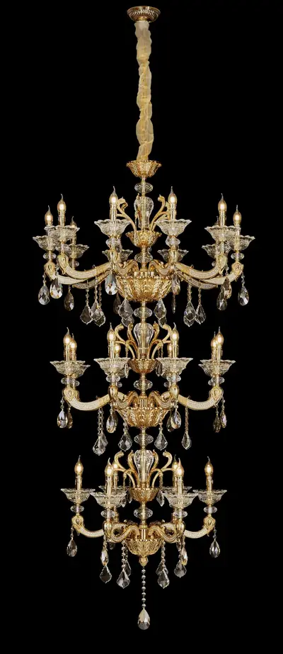 Đèn chùm cổ điển đồng màu vàng 24K, 24 bóng, Ø100 cm