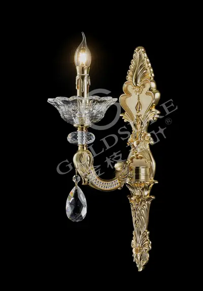 Đèn tường cổ điển đồng màu vàng 24K, 1 bóng