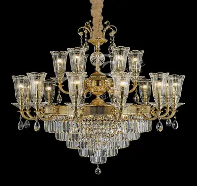 Đèn chùm cổ điển đồng màu vàng 24K, 18 bóng, Ø110 cm