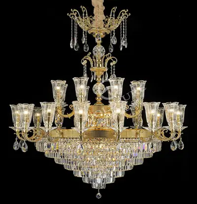 Đèn chùm cổ điển đồng màu vàng 24K, 24 bóng, Ø142 cm
