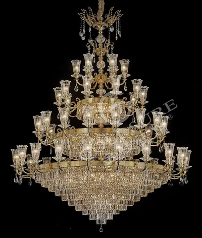 Đèn chùm cổ điển đồng màu vàng 24K, 52 bóng, Ø200 cm