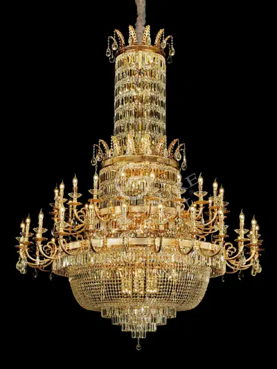 Đèn chùm cổ điển đồng màu vàng 24K, 44 bóng, Ø200 cm