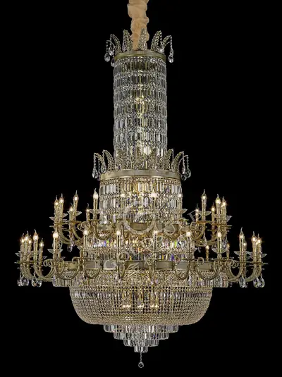 Đèn chùm cổ điển đồng màu đồng cổ kiểu Mỹ, 44 bóng, Ø200 cm