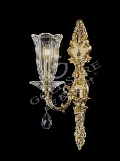 Đèn tường cổ điển đồng màu vàng 24K, 1 bóng
