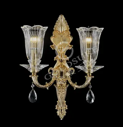 Đèn tường cổ điển đồng màu vàng 24K, 2 bóng