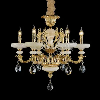 Đèn chùm cổ điển đồng màu vàng 24K, 6 bóng, Ø68 cm