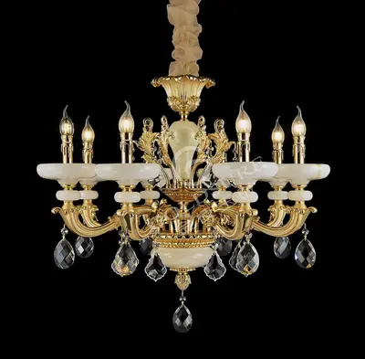 Đèn chùm cổ điển đồng màu vàng 24K, 10 bóng, Ø80 cm