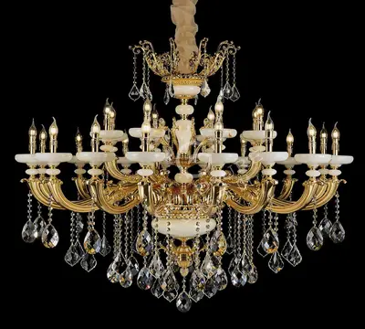 Đèn chùm cổ điển đồng màu vàng 24K, 24 bóng, Ø153 cm