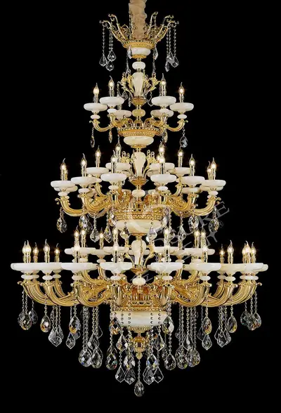Đèn chùm cổ điển đồng màu vàng 24K, 51 bóng, Ø160 cm