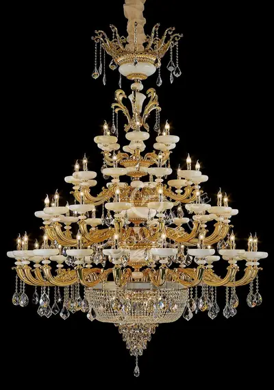 Đèn chùm cổ điển đồng màu vàng 24K, 52 bóng, Ø200 cm
