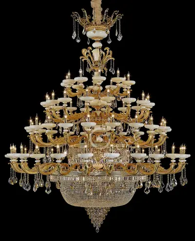 Đèn chùm cổ điển đồng màu vàng 24K, 66 bóng, Ø250 cm