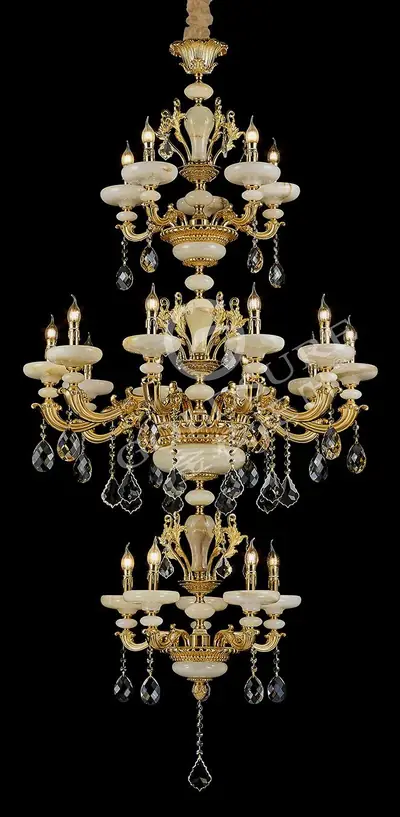 Đèn chùm cổ điển đồng màu vàng 24K, 20 bóng, Ø100 cm