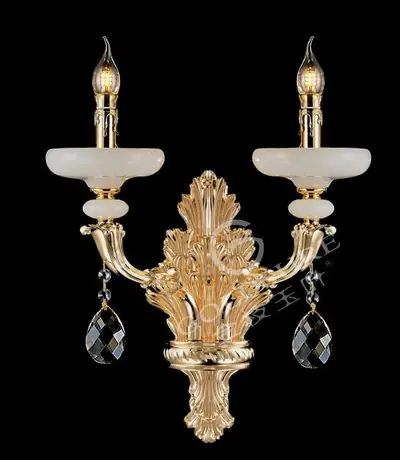 Đèn tường cổ điển đồng màu vàng 24K, 2 bóng
