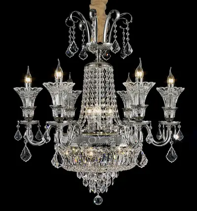 Đèn chùm cổ điển đồng màu bạch kim, 6 bóng, Ø78 cm