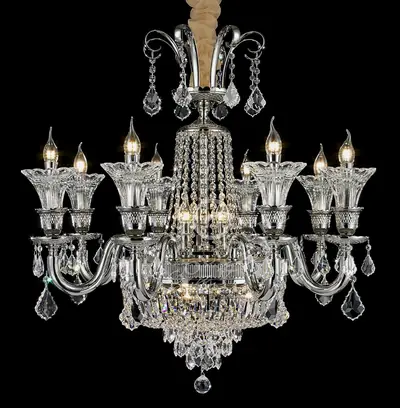 Đèn chùm cổ điển đồng màu bạch kim, 8 bóng, Ø88 cm