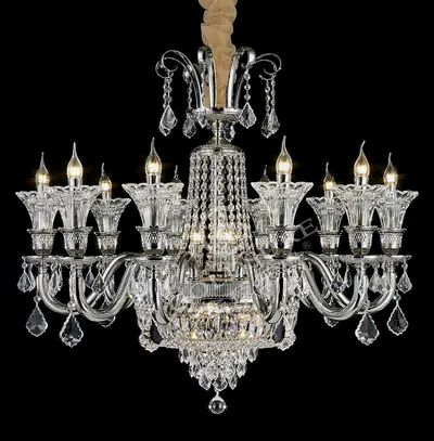 Đèn chùm cổ điển đồng màu bạch kim, 10 bóng, Ø98 cm
