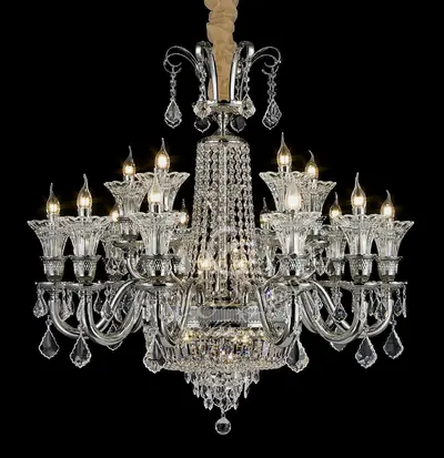 Đèn chùm cổ điển đồng màu bạch kim, 15 bóng, Ø98 cm