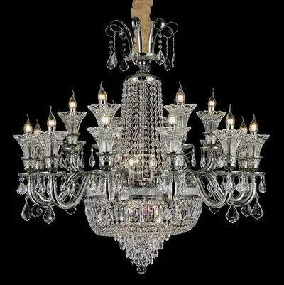 Đèn chùm cổ điển đồng màu bạch kim, 18 bóng, Ø108 cm