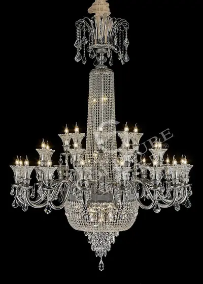 Đèn chùm cổ điển đồng màu bạch kim, 32 bóng, Ø150 cm