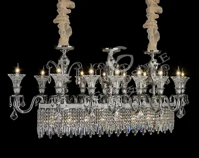 Đèn chùm cổ điển đồng màu bạch kim, 14 bóng, Ø170 cm (dáng oval)
