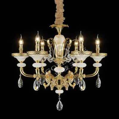Đèn chùm cổ điển đồng màu vàng quý tộc, 6 bóng, Ø70 cm