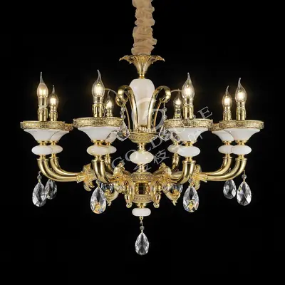 Đèn chùm cổ điển đồng màu vàng quý tộc, 8 bóng, Ø80 cm