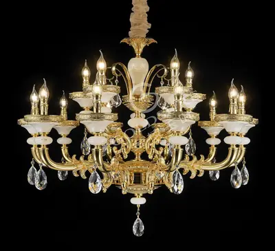 Đèn chùm cổ điển đồng màu vàng quý tộc, 15 bóng, Ø98 cm