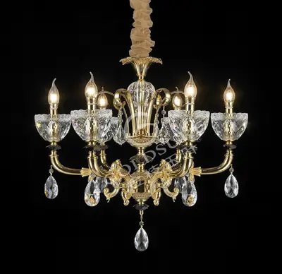 Đèn chùm cổ điển đồng màu vàng quý tộc, 6 bóng, Ø70 cm