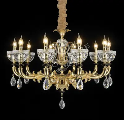 Đèn chùm cổ điển đồng màu vàng quý tộc, 10 bóng, Ø92 cm