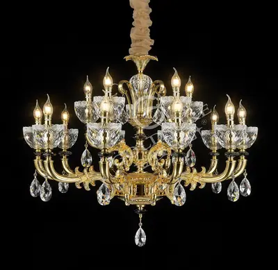 Đèn chùm cổ điển đồng màu vàng quý tộc, 15 bóng, Ø98 cm