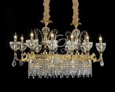 Đèn chùm cổ điển đồng màu vàng quý tộc, 12 bóng, Ø125 cm (dáng oval)