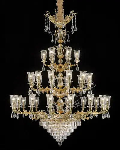 Đèn chùm cổ điển đồng màu vàng quý tộc, 34 bóng, Ø155 cm
