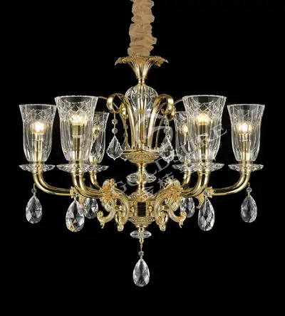 Đèn chùm cổ điển đồng màu vàng quý tộc, 6 bóng, Ø70 cm