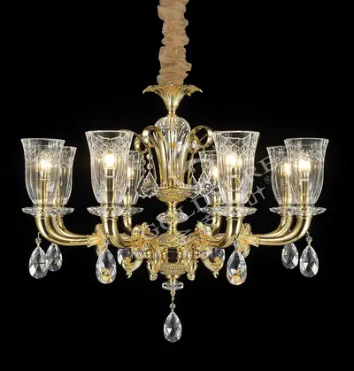 Đèn chùm cổ điển đồng màu vàng quý tộc, 8 bóng, Ø80 cm